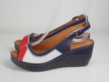 PAVERS Red White Navy Slingback Wedge Sandals Size UK 6  EUR 39 Wide Fit