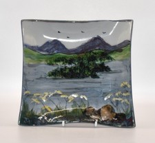 Highland Stoneware Pottery Square Plate 17cm Scottish Loch Scene.