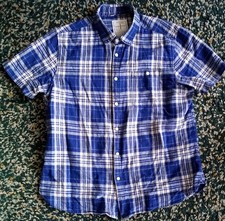 Jasper Conran Shirt L Large Jeans Range Checked Short Sleeve Cotton Linen xya9