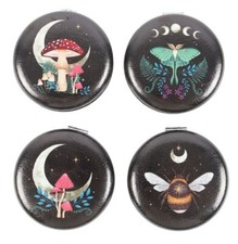 Dark Forest mystical woodland compact mirror, handbag mirror, moth, bee,mushroom