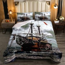 Pirate Ship Piracy Kids Quilt/Duvet Cover Bedspread Bedding Set Single King Size