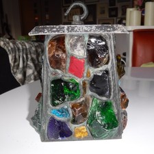 MCM Slag Glass Porch Light Multicoloured Glass 16 x 20 cm 1960's Arts & Crafts