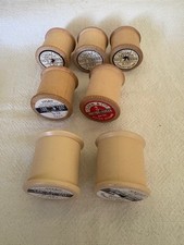 5 Vintage Empty Wooden Cotton Reels 2 Plastic Sylko / Coats  craft/decorations,