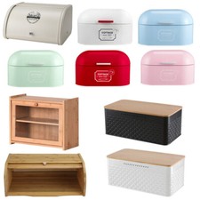 Large Bread Bin Bamboo/Metal Bread Box Kitchen Loaf Food Storage Container & Lid