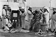 Diver his apparatus on board