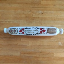 Antique Victorian Hand Blown Glass Rolling Pin Collectible White Hand Painted