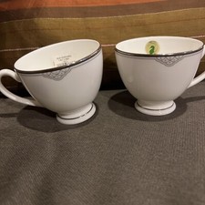 Waterford Set  2 Cups Chiffonier Footed Platinum Rim Tea Cup Fine China New