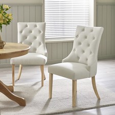 2x Belgravia Beige Fabric Dining Chairs With Oak Effect Legs