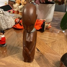 Vintage African Hand-Carved Wooden Head/Bust - Female - 7” Tall