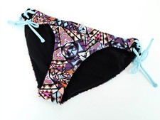 SWEATY BETTY Womens M Reversible Bikini Black Purple Patterned Stretch Swim *