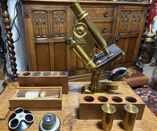 E. Leitz Wetzlar Brass Microscope No. 38712 Original Box Circa 1880 & Lenses
