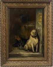 William Sandal (19 TH Cen-ry) : Portrait Of A Dog Waiting, Signed And Framed