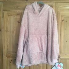 Ladies Pink Oversized Fleece Hoodie  Dressing Gown With Pocket Free Size Vgc