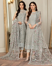 Pakistani Designer Embroidered Net Suit with Lining Unstitched Shalwar Kameez