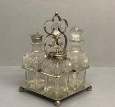Antique Sheffield Footed Silver Plated & Cut Glass 4 Bottle Cruet Set c1900