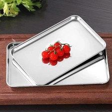 Stainless Steel Baking Tray Set Non-Stick Sheet Oven Bakeware Pans BBQ Plates UK