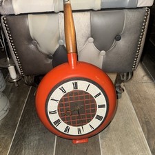 Rare Orange Cast Iron Frying Pan Wall Clock