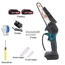 2 Batteries 6/8'' 4000W Mini Cordless Chainsaw Electric One-Hand Saw Wood Cutter
