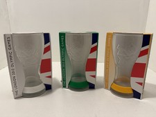 2012 Boxed Coca Cola Glasses olympics McDonalds x 3 (Green,White, Yellow)