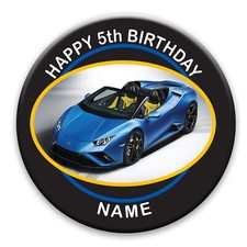 PERSONALISED BIRTHDAY LAMBORGHINI CAR PIN BADGE / MAGNET / MIRROR 58MM or 77MM