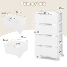 Rolling Storage Cabinet Vertical Storage Unit with 5 Drawers & Universal Wheels