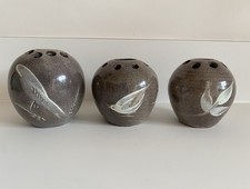 Three Fishley Holland Cheddar Pottery Studio Pottery Vases Flower Frog Vintage