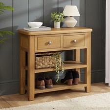 Cotswold Rustic Smoked Oak 2 Drawer Hall Console Table - Hallway Shoe Storage