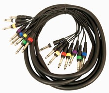8 Way Cable Loom – 1/4" 6.35mm Stereo Jacks Colour Coded  3m Lead Length