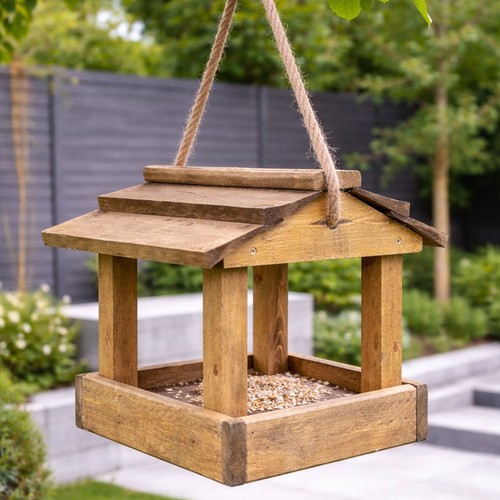 Hanging wooden bird table seed - hanging,