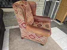 Tetrad Eastwood Buffalo Leather, Kilm Fabric Wingback Armchair. Delivery AVAILAB