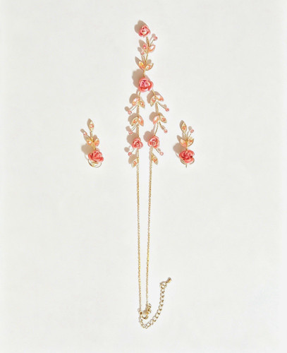 Gold tone pink crystal - gold, rose