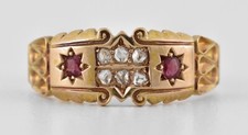 Antique Victorian 15ct Gold Diamond & Spinel Gypsy Ring, Birmingham 1892