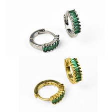 Baguette Zirconia Huggie Hoop Earrings Sterling Silver 18k Gold Plated Jewellery