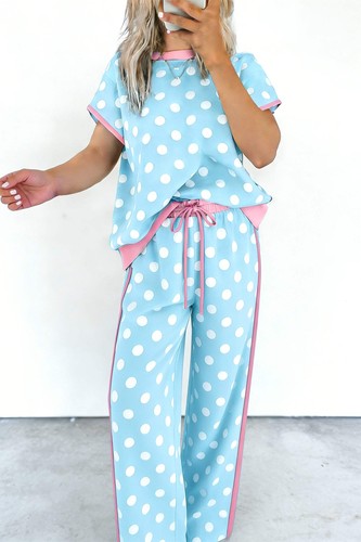 Sky blue polka dot - blue, short