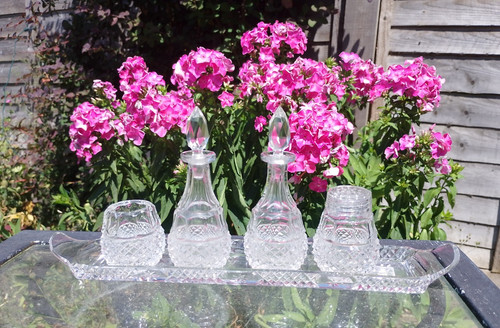 Vintage cut crystal cruet - cut, set