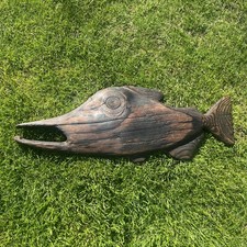 Vintage Large Wooden Carved Fish Wall Hanging By Chris Ford