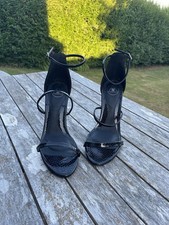 Missguided Black snakeskin strappy stiletto heels.