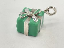 Tiffany & Co. Silver & Blue Enamel Gift Box Charm / Pendant. Goldmine Jewellers.