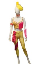 Yellow & Pink Freestyle Dance Costume Suit Size 12 & Accessories U16/18 Adult 