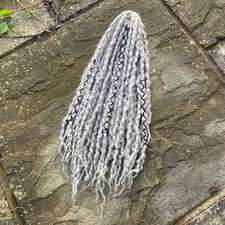 10x DE Wool Dreadlock Extensions - Custom Length - Natural Grey - Festival