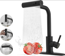 Waterfall Black Kitchen Sink Tap with Pull Out Spray, Stainless Steel 3 Mode ...