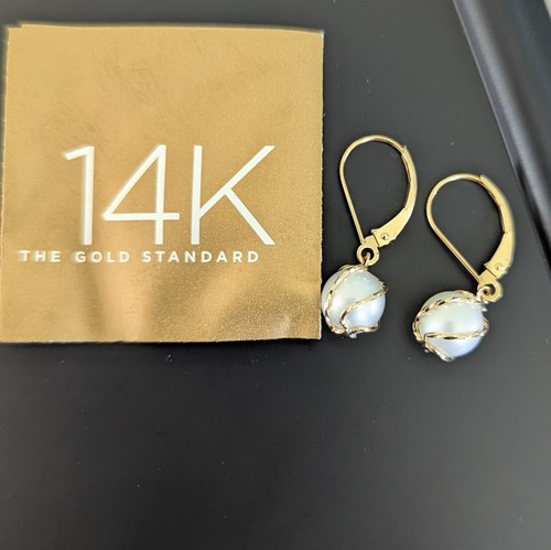 14k gold pearl earrings - 14k,