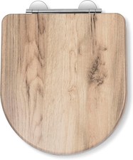 Grey Oak D-Shape Toilet Seat Soft Close Quick Release Antibacterial Wooden