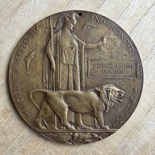 WW1 Death Plaque/dead Mans Penny - GEORGE JOSEPH DENHAM - 1st Bn Essex reg.