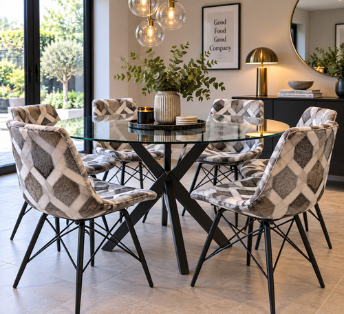 Dining chair grey cowhide - dining,