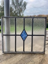 Antique Art Deco Stained Glass Window Panel: Blue Diamond 1/2 ODS19