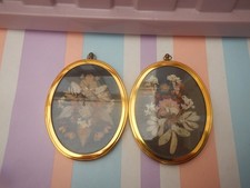 VINTAGE SET OF 2 BRASS FRAMED DRIED FLOWER WALL ART MINI