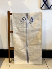 Antique Vintage French Linen Sack Grain Sack Striped Monogrammed