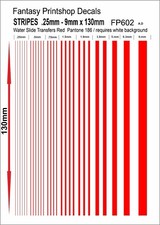 STRIPES WATER SLIDE TRANSFERS  RED  .25mm - 9mm  DECALS FP602 DECALS MODELS KITS