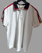 Gucci Bee Embroidered White & Red Stripe Designer Polo Shirt | Men’s UK Large